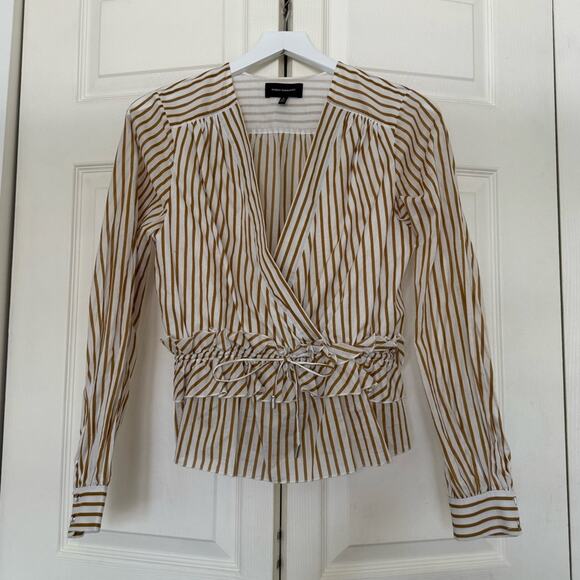 Robert Rodriguez Mariel Blouse Striped Ruffle V-Neck 3/4 Sleeves Size 6 - Picture 2 of 8